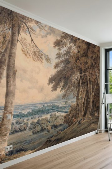 Dreamwall Vintage Orman Manzarası ve Kırsal Peyzaj Desenli Tek Parça Tekstil Duvar Kağıdı küçük görsel 1
