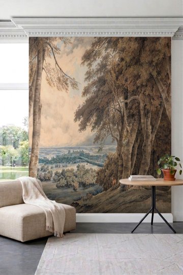 Dreamwall Vintage Orman Manzarası ve Kırsal Peyzaj Desenli Tek Parça Tekstil Duvar Kağıdı küçük görsel 2