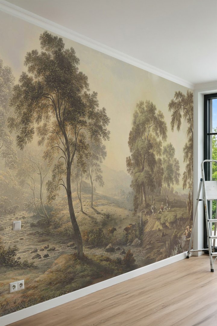 Dreamwall Vintage Pastoral Orman Desenli Tek Parça Tekstil Duvar Kağıdı