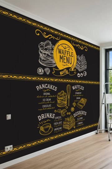 Dreamwall Waffle Menü, Tatlı ve İçecek Çizimleri Motifli Tek Parça Tekstil Duvar Kağıdı küçük görsel 2