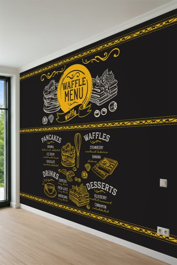 Dreamwall Waffle Menü, Tatlı ve İçecek Çizimleri Motifli Tek Parça Tekstil Duvar Kağıdı küçük görsel 3