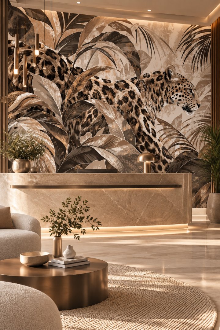 Dreamwall Yaban İzi- Leopar ve Bitki Desenli Tek Parça Tekstil Duvar Kağıdı 