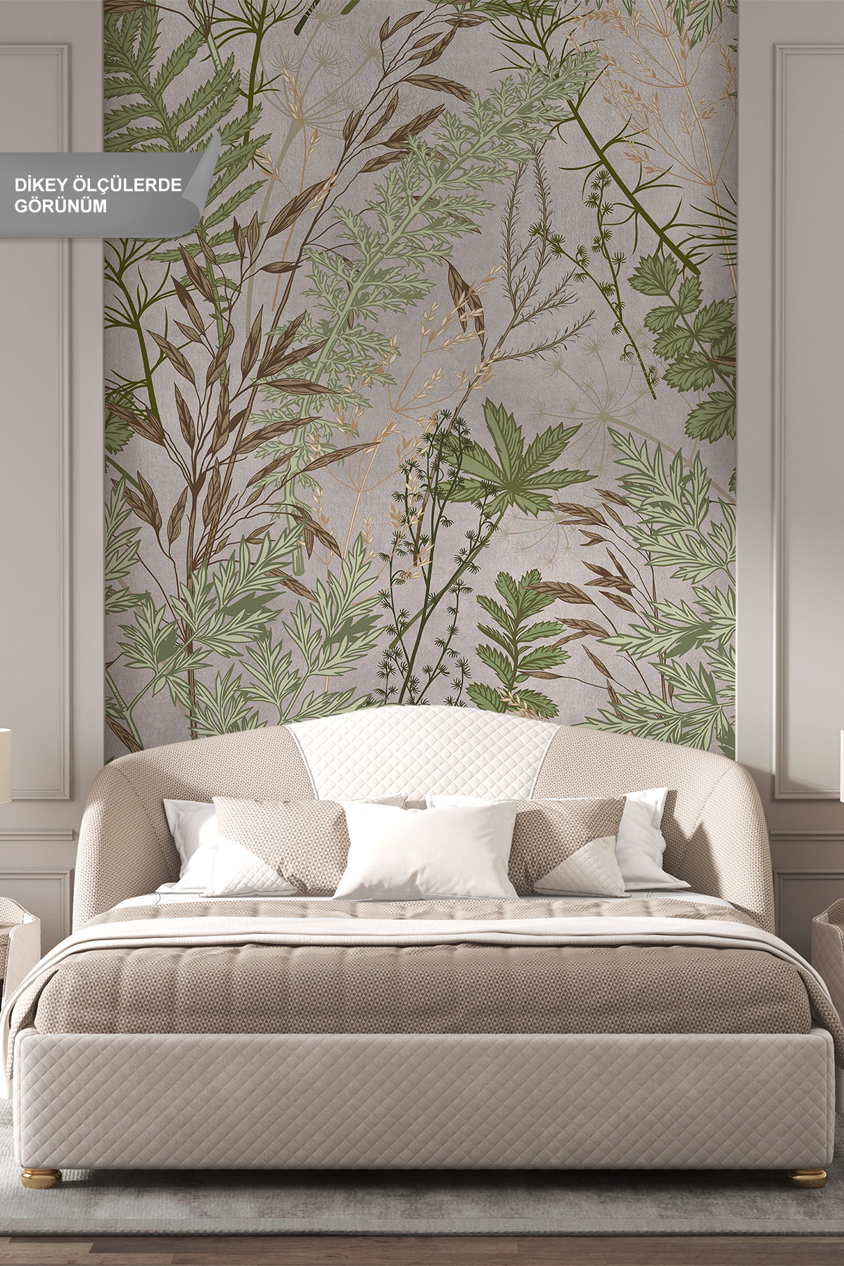 Dreamwall Yabani Kır Otları ve Yaprak Desenli Tek Parça Tekstil Duvar Kağıdı görsel 1