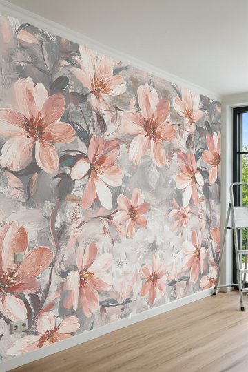 Dreamwall Yağlıboya Fırça Darbeli, Çiçek Motifli Romantik Tek Parça Tekstil Duvar Kağıdı küçük görsel 2