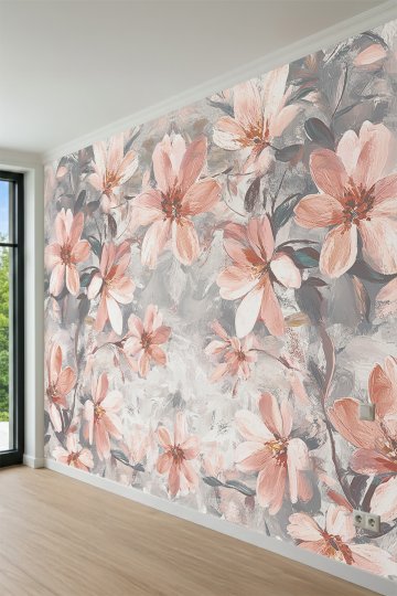 Dreamwall Yağlıboya Fırça Darbeli, Çiçek Motifli Romantik Tek Parça Tekstil Duvar Kağıdı küçük görsel 3