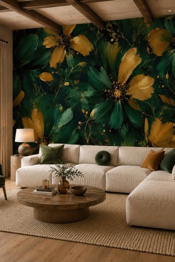 Dreamwall Yaldız Bahçesi Sanatsal Çiçek Desenli Tek Parça Tekstil Duvar Kağıdı küçük görsel 4