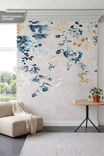 Dreamwall Yaldızlı Sarkıt Çiçekler, Suluboya Desenli Tek Parça Tekstil Duvar Kağıdı küçük görsel 2