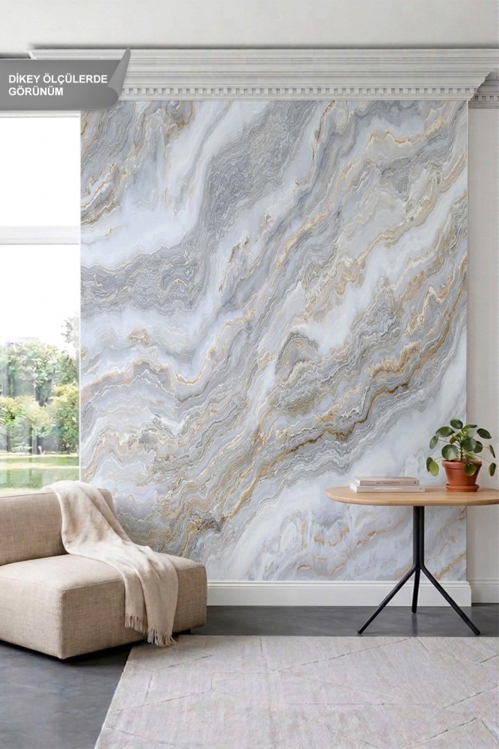 Dreamwall Yatay Dalgalı Mermer Dokulu, Damarlı Lüks Tek Parça Tekstil Duvar Kağıdı