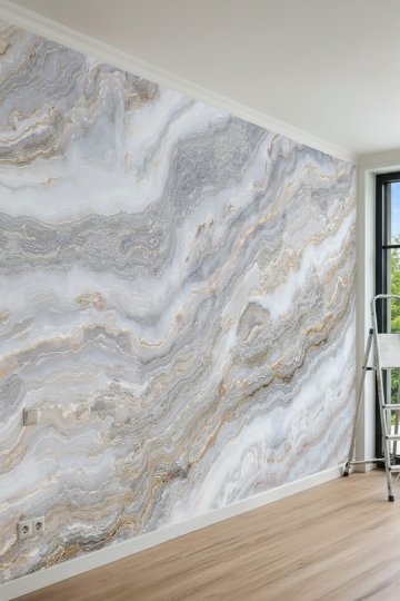 Dreamwall Yatay Dalgalı Mermer Dokulu, Damarlı Lüks Tek Parça Tekstil Duvar Kağıdı küçük görsel 3