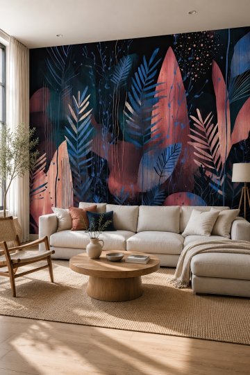 Dreamwall Yıldız Tozunun Düştüğü Orman- Çizgisel Yapraklar Tek Parça Tekstil Duvar Kağıdı küçük görsel 2