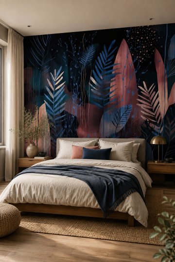 Dreamwall Yıldız Tozunun Düştüğü Orman- Çizgisel Yapraklar Tek Parça Tekstil Duvar Kağıdı küçük görsel 4