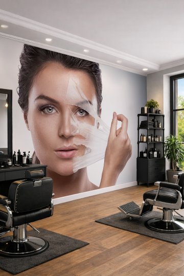 Dreamwall Yüz Maskesi Uygulayan Kadın Figürlü Güzellik ve Cilt Bakımı Temalı Tekstil Duvar Kağıdı küçük görsel 1