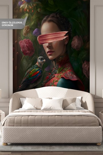 Dreamwall Zümrüdü Anka ve Kadın Rönesans Tablosu Desenli Tek Parça Duvar Kağıdı küçük görsel 4