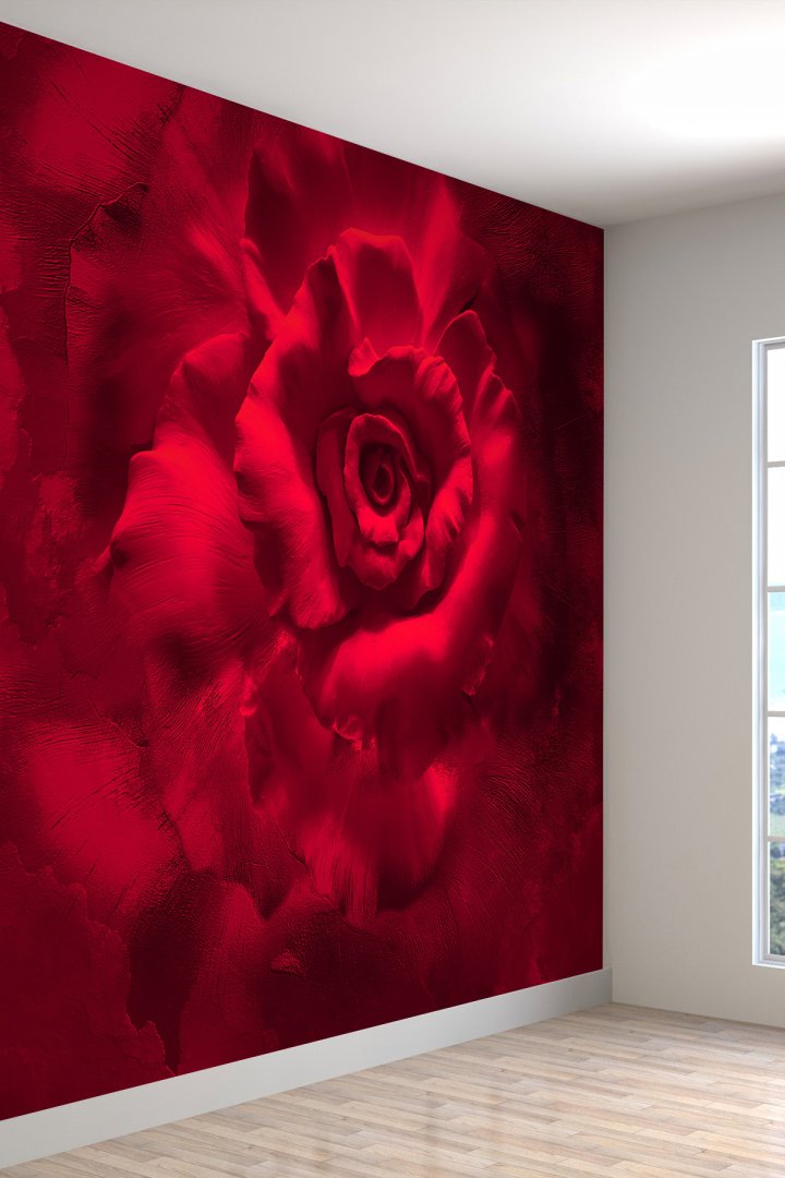 Duvar Kağıdı 3d Kırmızı Gül Desenli Isı Ve Ses Yalıtımlı Sağlıklı Tekstil Duvar Kağıdı