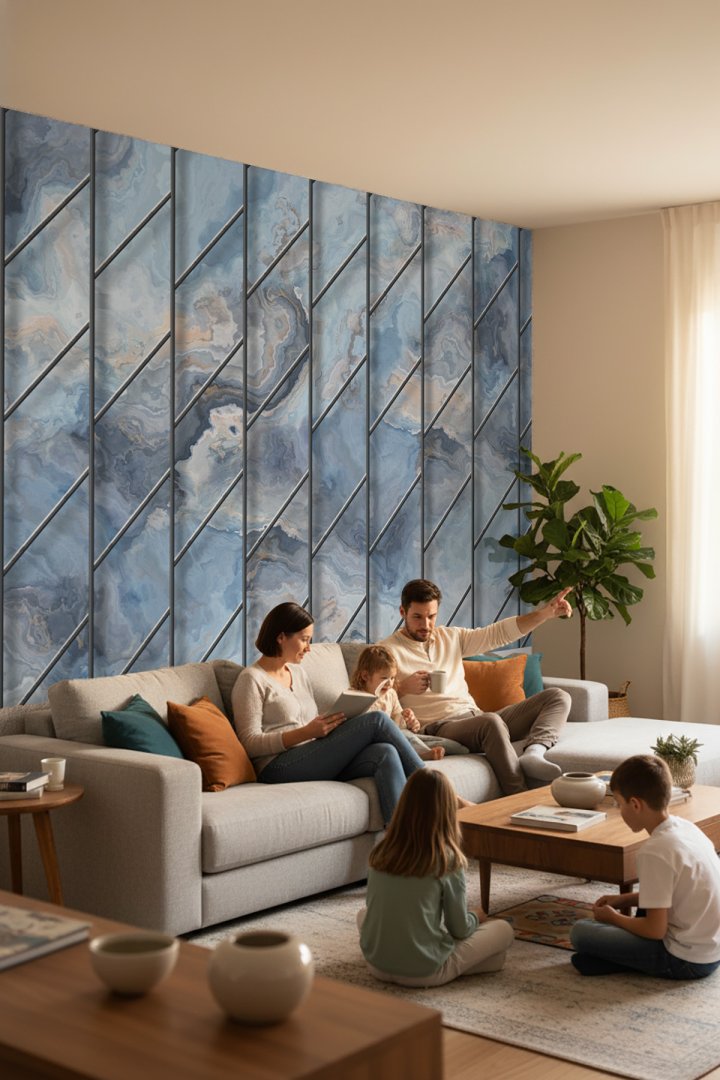 Duvar Kağıdı Geometrik Metal Ve Mermer Desen Silinebilir Tekstil Duvar Kağıdı