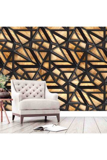 Duvar Kağıdı Geometrik Şekilli Ahşap Desenli Yırtılmaz Tekstil Duvar Kağıdı