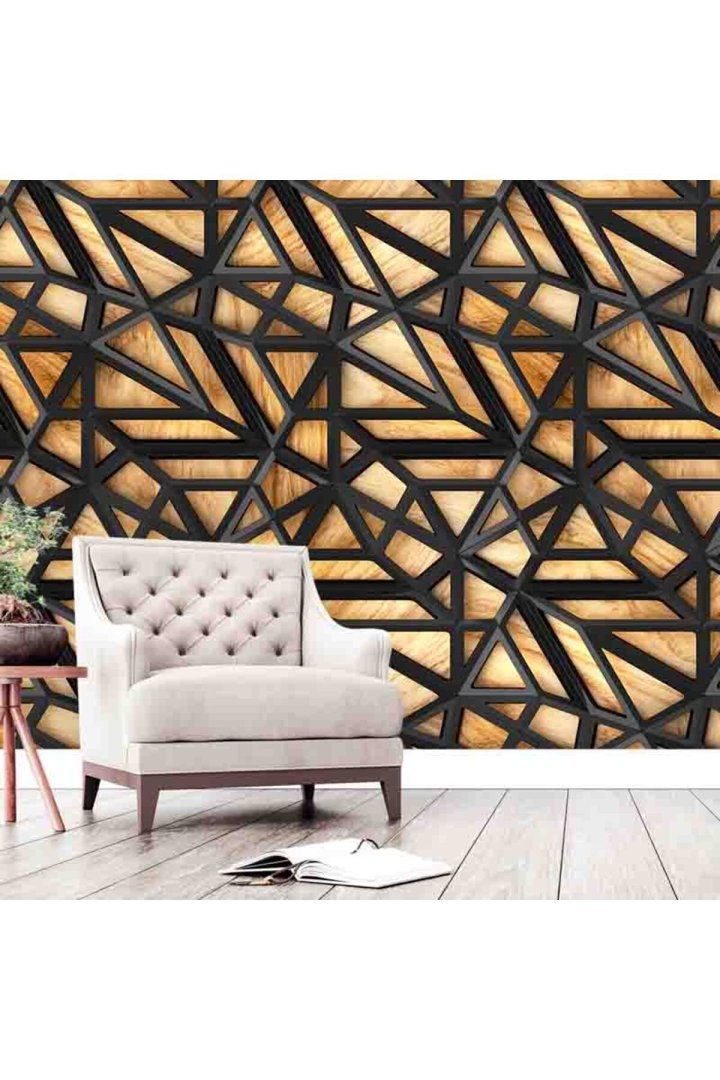 Duvar Kağıdı Geometrik Şekilli Ahşap Desenli Yırtılmaz Tekstil Duvar Kağıdı
