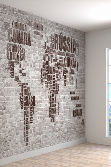 Duvar Kağıdı Tuğla Duvar Ve Harita Desenli Silinebilir Tekstil Duvar Kağıdı