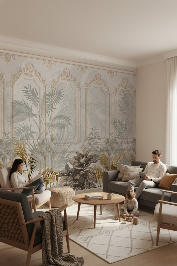 Elegan Çıta ve Bej Desenli Duvar Kağıdı