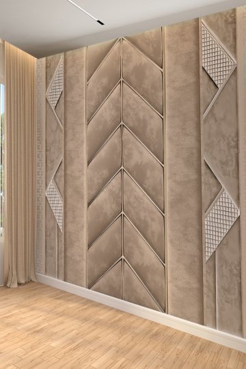 Elegance Geometrik Panelli Tek Parça Duvar Kağıdı