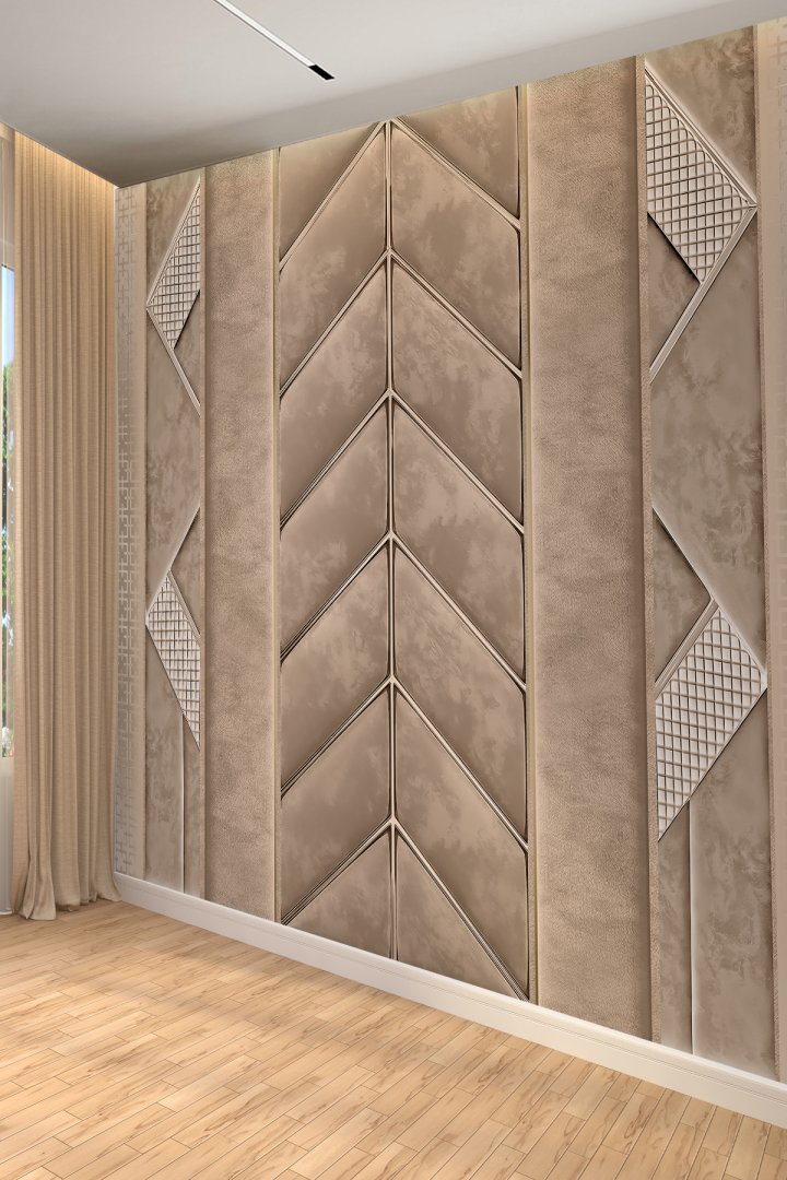 Elegance Geometrik Panelli Tek Parça Duvar Kağıdı