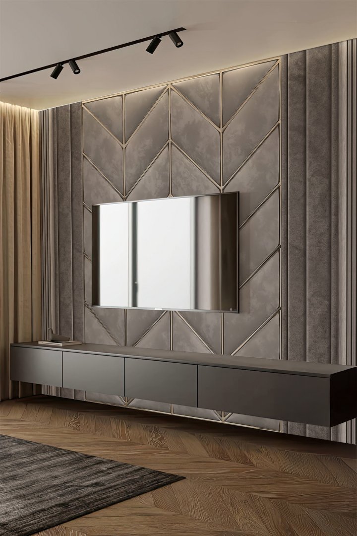 Elegant Panel Altın Şeritli Tek Parça Tekstil Duvar Kağıdı