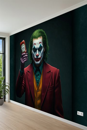 Elinde Ketçap Şişesi Tutan Joker Karakter Desenli Tek Parça Tekstil Duvar Kağıdı küçük görsel 7