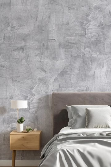 Endüstriyel Gri Beton Doku, Eskitme Sıva ve Fırça Darbeli Modern Tek Parça Tekstil Duvar Kağıdı