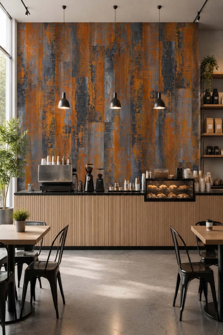 Eskitme Ahşap Desenli Isı Ve Ses Yalıtımlı Sağlıklı Tekstil Duvar Kağıdı