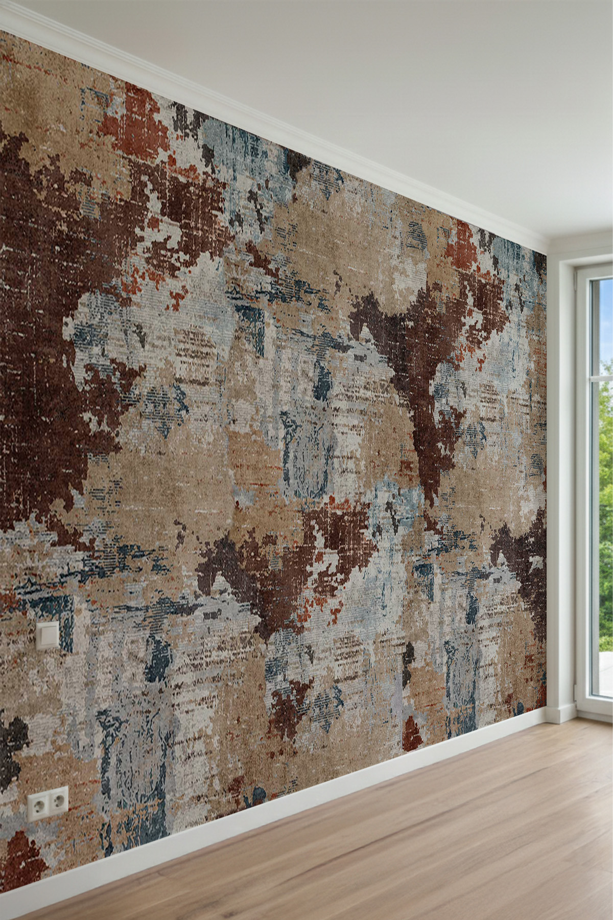 Eskitme Halı Dokulu, Soyut Patchwork Tasarımlı Tek Parça Tekstil Duvar Kağıdı görsel 1