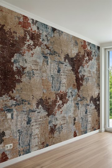 Eskitme Halı Dokulu, Soyut Patchwork Tasarımlı Tek Parça Tekstil Duvar Kağıdı