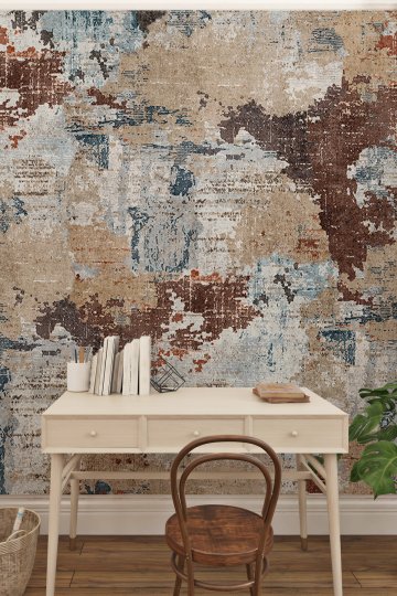 Eskitme Halı Dokulu, Soyut Patchwork Tasarımlı Tek Parça Tekstil Duvar Kağıdı küçük görsel 2