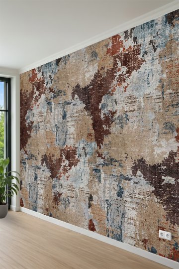 Eskitme Halı Dokulu, Soyut Patchwork Tasarımlı Tek Parça Tekstil Duvar Kağıdı küçük görsel 3