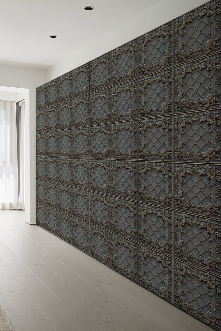 Eskitme Klasik Panjur Desenli Tek Parça Tekstil Duvar Kağıdı