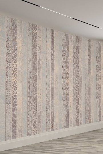 Eskitme Osmanlı Motifli Çizgili Tekstil Duvar Kağıdı
