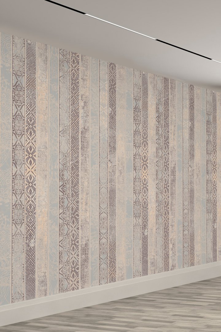 Eskitme Osmanlı Motifli Çizgili Tekstil Duvar Kağıdı