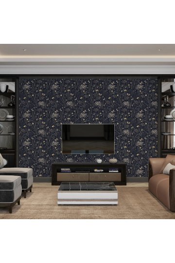 Gece Bahçesi Çiçek Motifli Duvar Kumaşı -Isı ve Ses Yalıtımlı