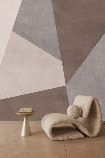 Geometrik Blok Panel Desenli Bej Tonlarında Tek Parça Tekstil Duvar Kağıdı küçük görsel 2