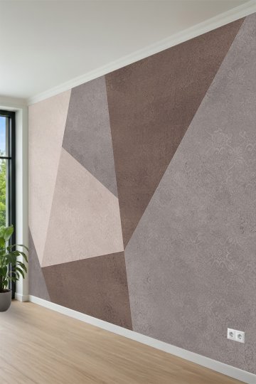 Geometrik Blok Panel Desenli Bej Tonlarında Tek Parça Tekstil Duvar Kağıdı küçük görsel 3