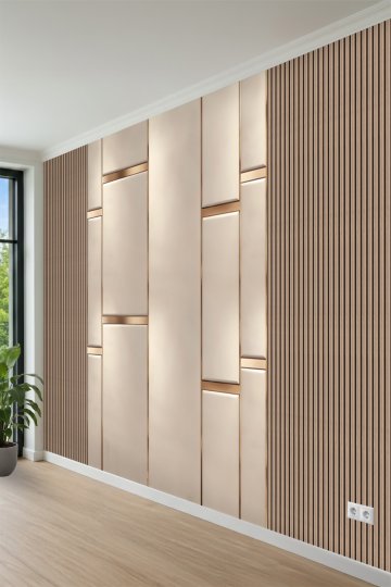 Geometrik Çıtalı Panel Efektli Modern Tasarım Tek Parça Tekstil Duvar Kağıdı