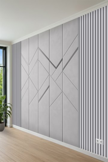 Geometrik Çıtalı Panel Görünümlü Modern Soft Tasarım Tek Parça Tekstil Duvar Kağıdı