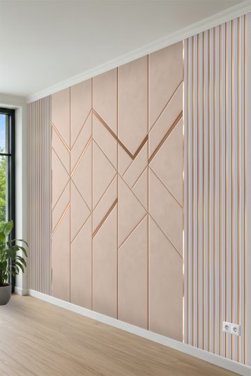 Geometrik Çıtalı Panel Görünümlü Modern Tasarım Tek Parça Tekstil Duvar Kağıdı