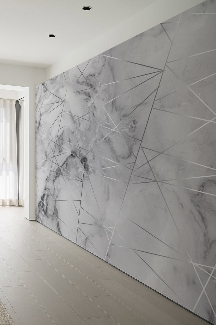 Geometrik Çizgili Gri Mermer Tekstil Duvar Kağıdı