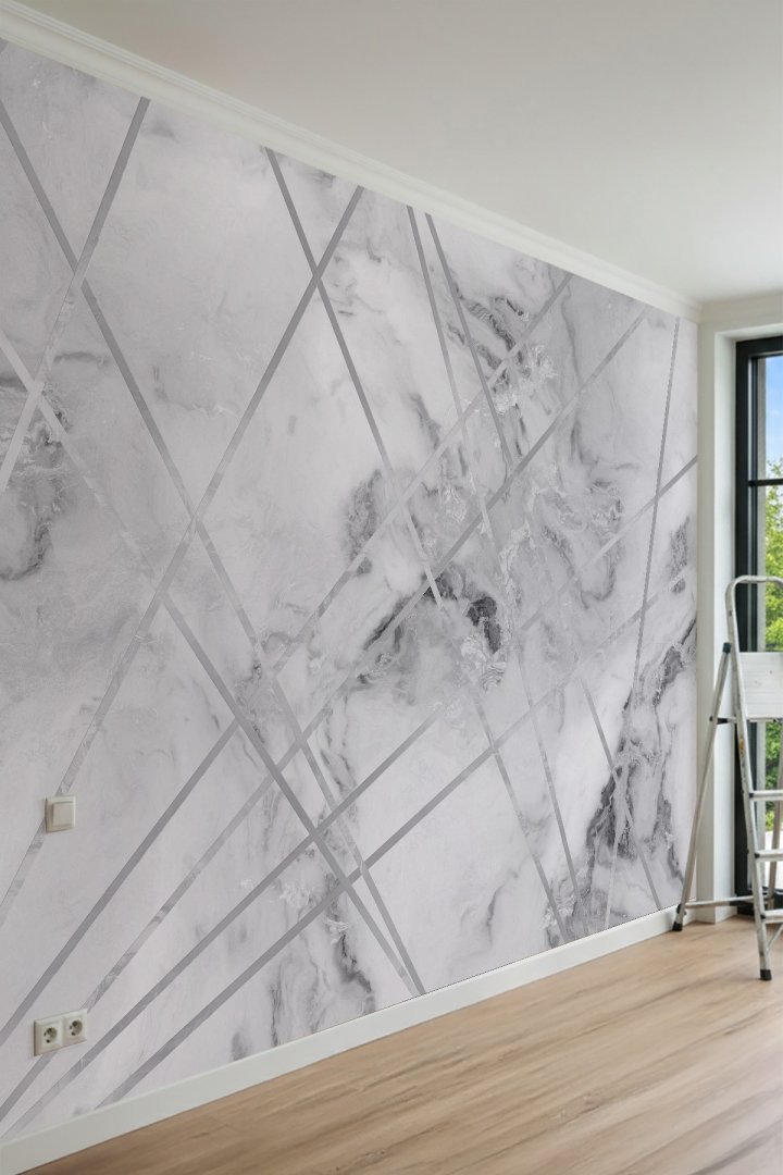  Geometrik Çizgili Modern Mermer Desenli Tek Parça Tekstil Duvar Kağıdı