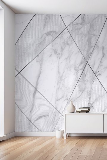 Geometrik Çizgili ve Mermer Modern Desenli Tek Parça Tekstil Duvar Kağıdı