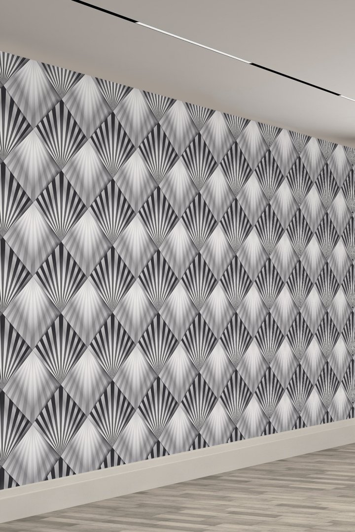 Geometrik Optik Illüzyon Siyah Beyaz Tek Parça Duvar Kağıdı