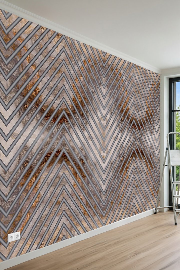 Geometrik Zigzag Mermer Desenli Tek Parça Tekstil Duvar Kağıdı 
