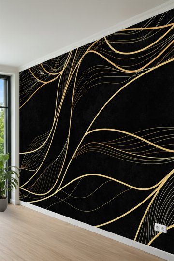 Gold Akış Çizgili Modern Dalga Desenli Tek Parça Tekstil Duvar Kağıdı 