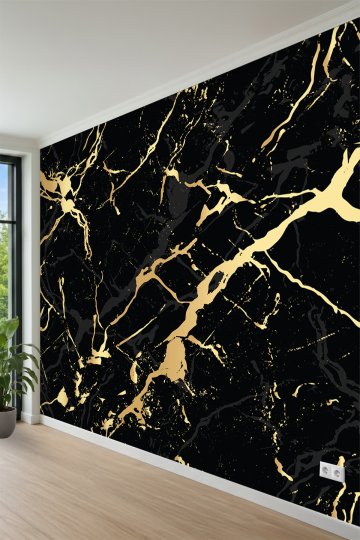 Gold Damarlı Mermer Desenli Modern Tek Parça Tekstil Duvar Kağıdı  