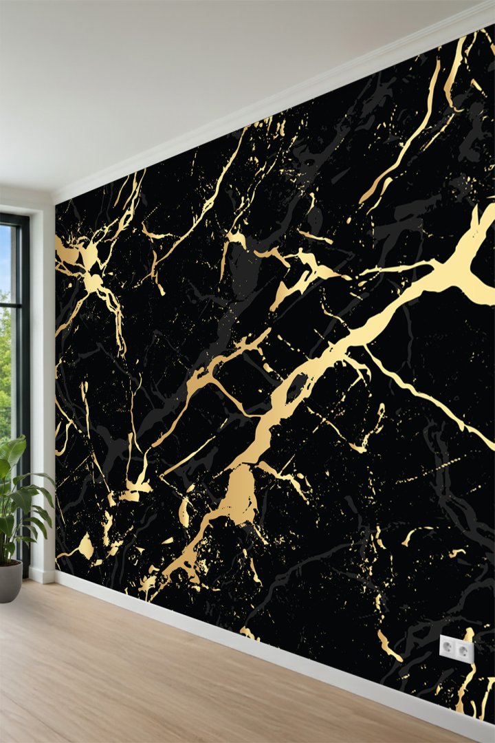 Gold Damarlı Mermer Desenli Modern Tek Parça Tekstil Duvar Kağıdı  